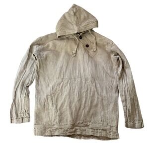 Unbranded Linen Blend Henley Hoodie Oatmeal Beige Pullover Sweatshirt